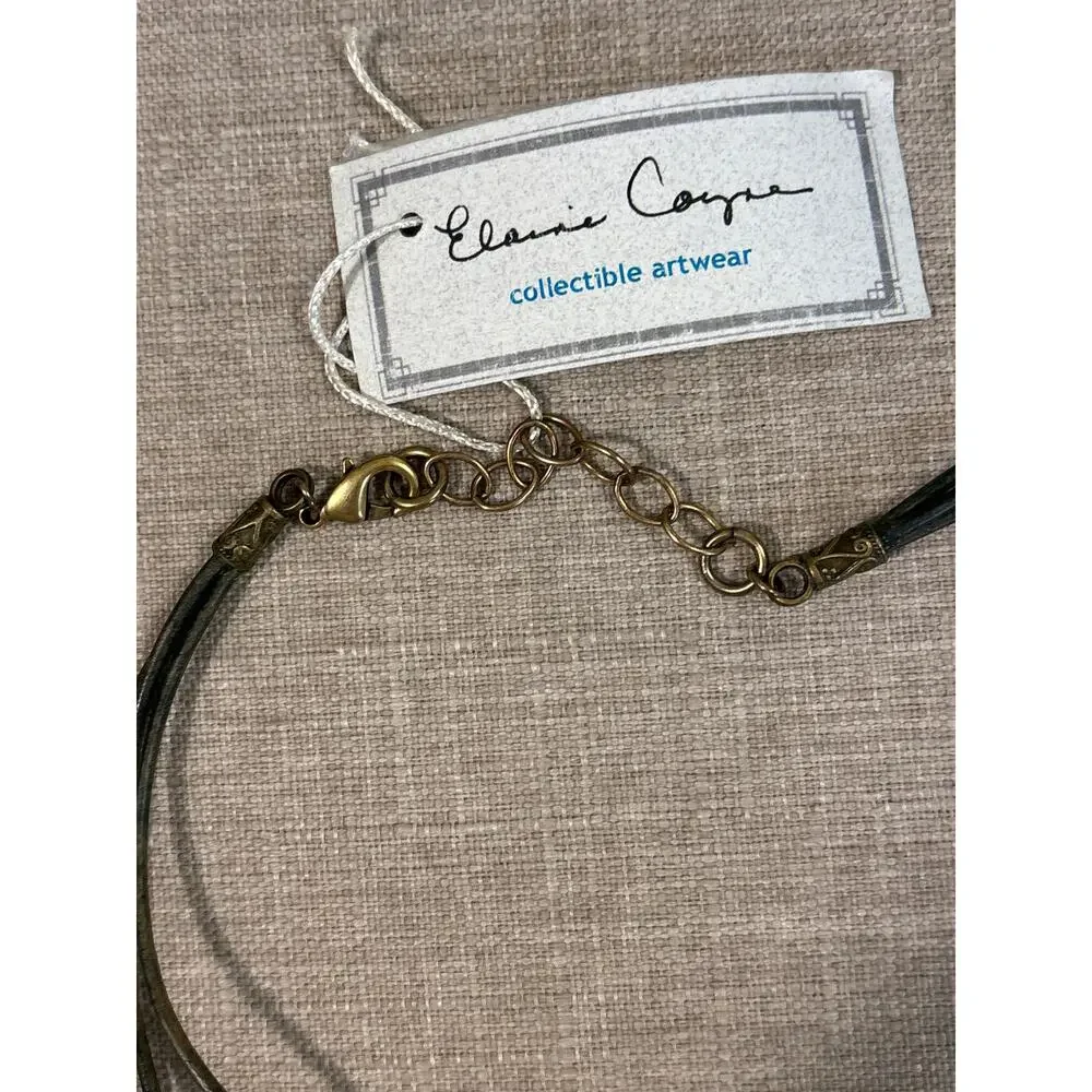 Elaine Coyne Verdigris Patina Brass Calla Lily Pendant Necklace Imperial Jasper